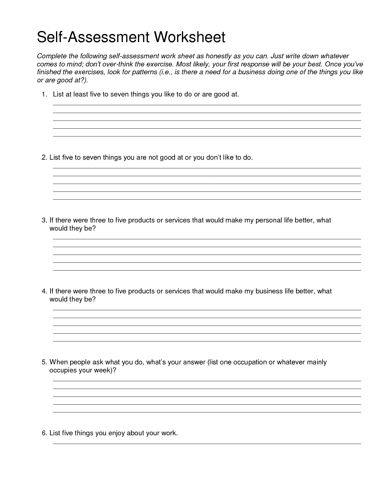 self awareness assignment template and instructions