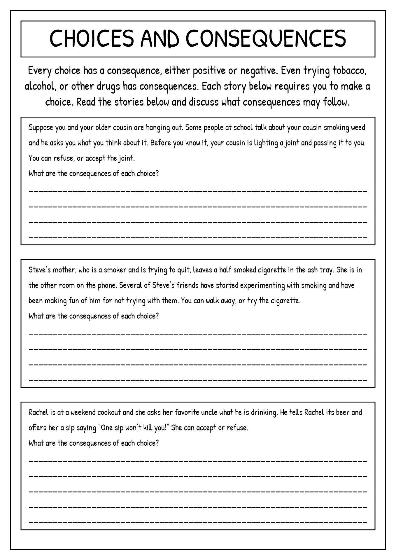 Substance Abuse Worksheets Free