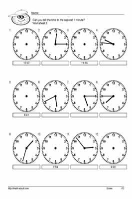 Telling Time Nearest Minute Worksheet