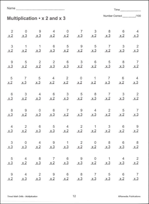 Timed Math Drills Multiplication Worksheets