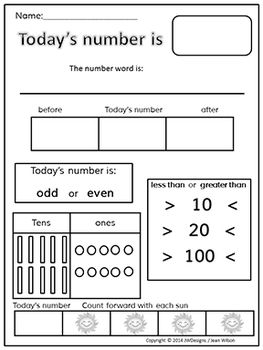 Todays Number Worksheet