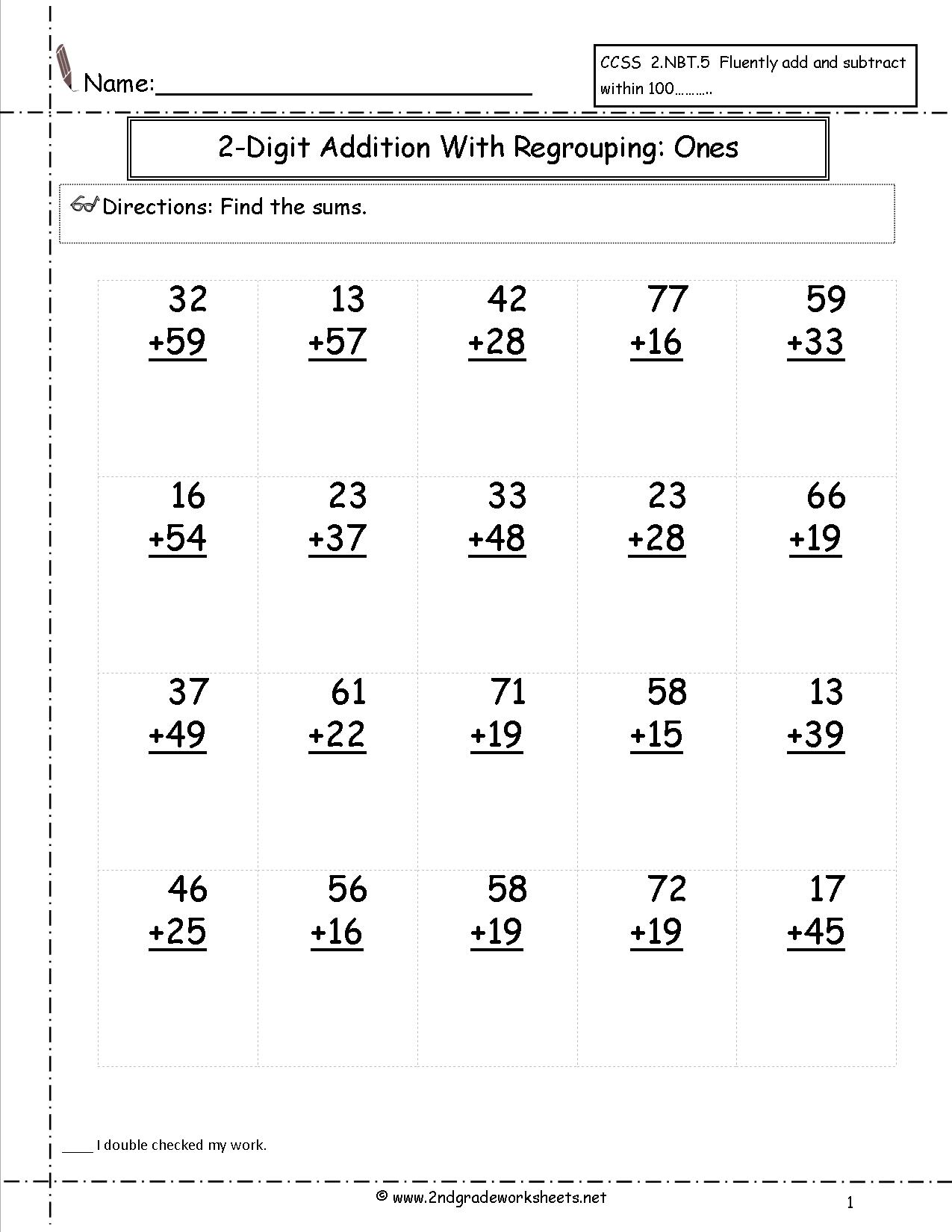 Two-Digit Addition with Regrouping Worksheets