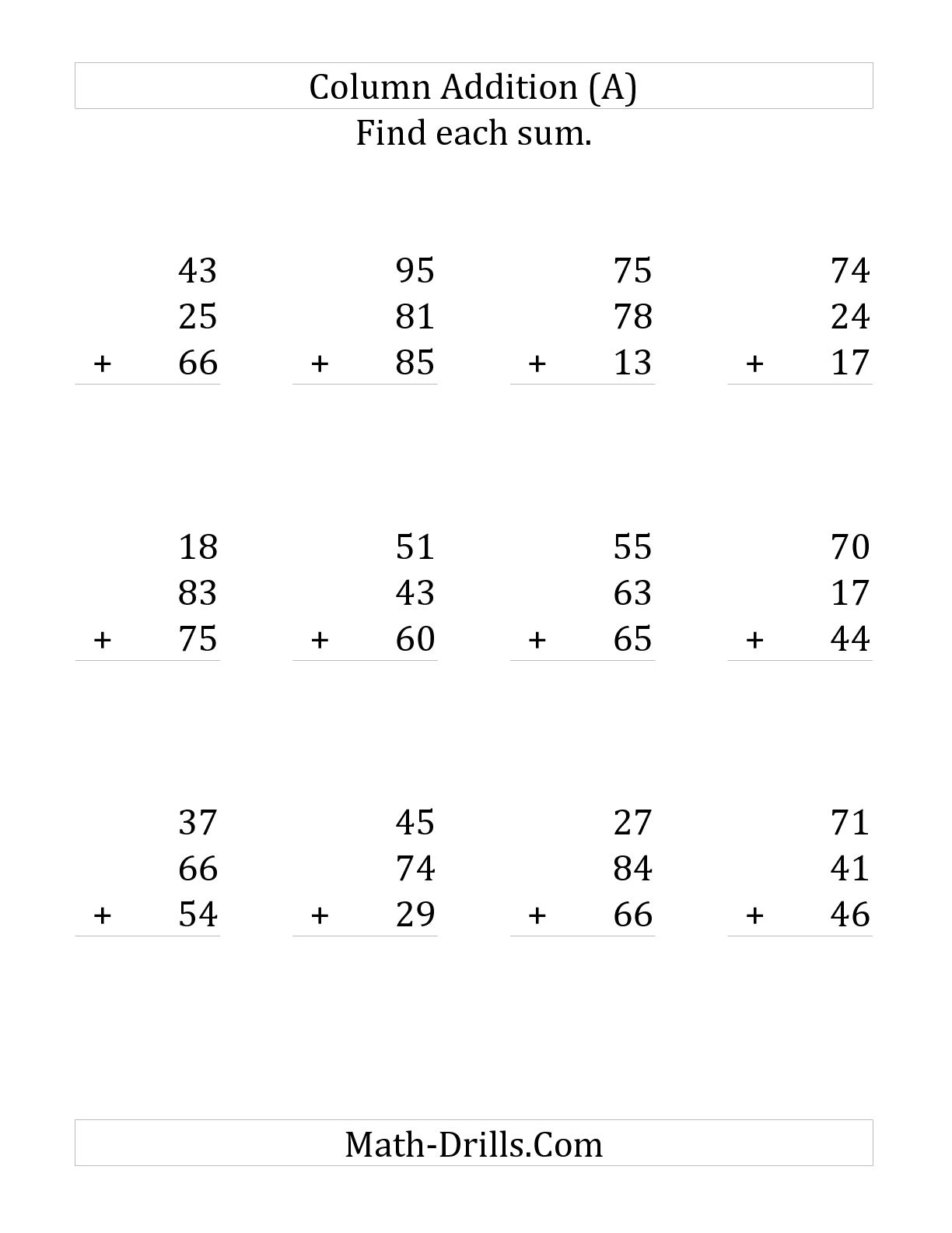 Two-Digit Addition Worksheets