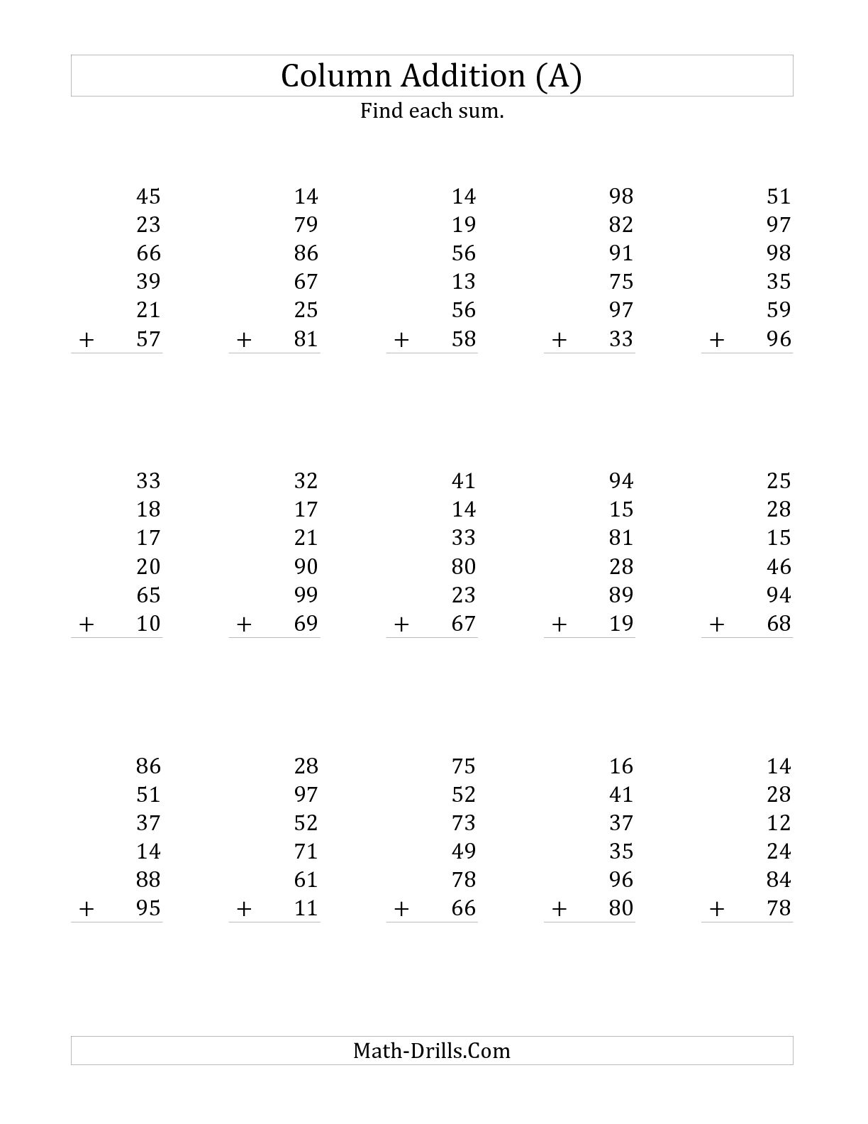 Two-Digit Addition Worksheets