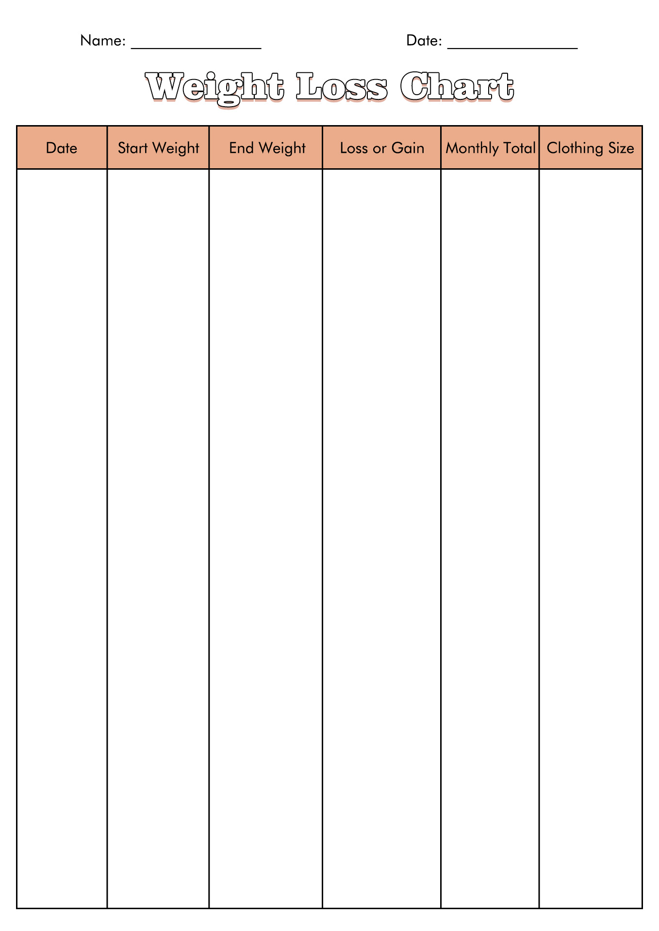 Weight Loss Record Sheet Template