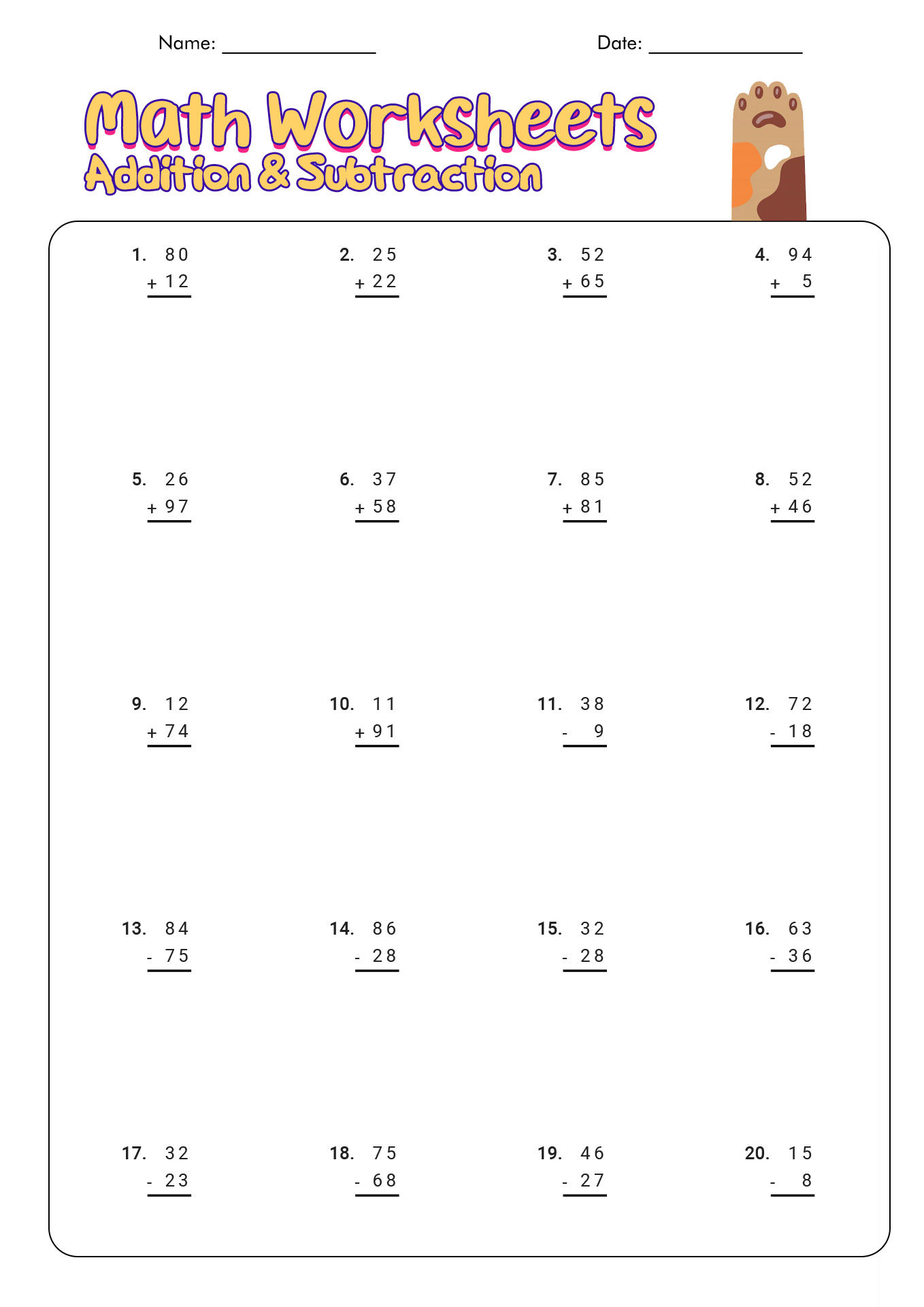 1st Grade Addition and Subtraction Worksheets