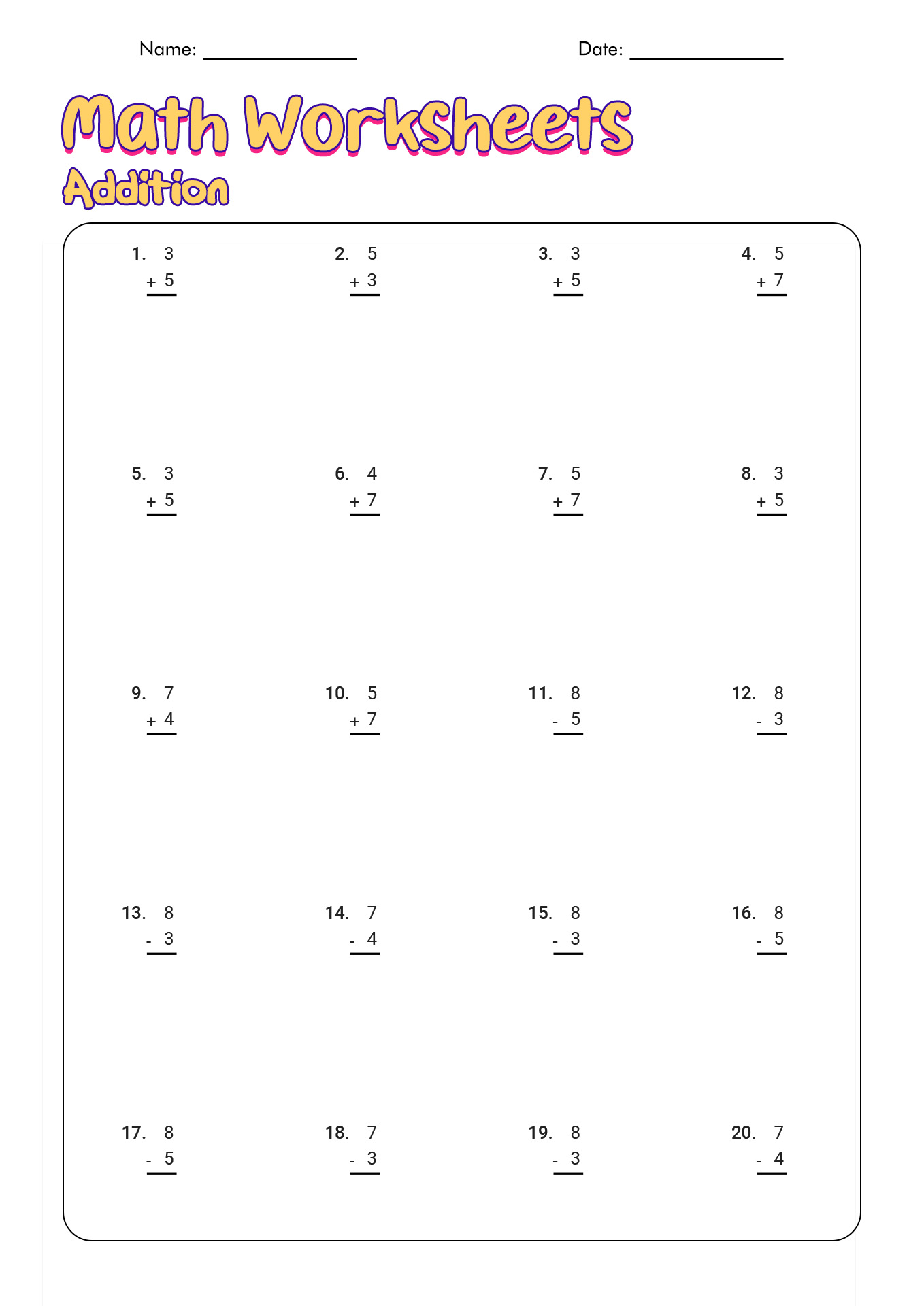 1st Grade Math Problems Worksheet Image