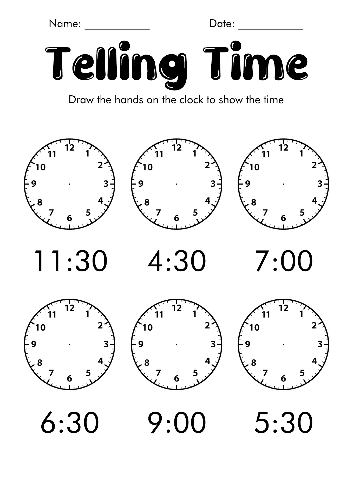 1st Grade Telling Time Worksheets to the Hour