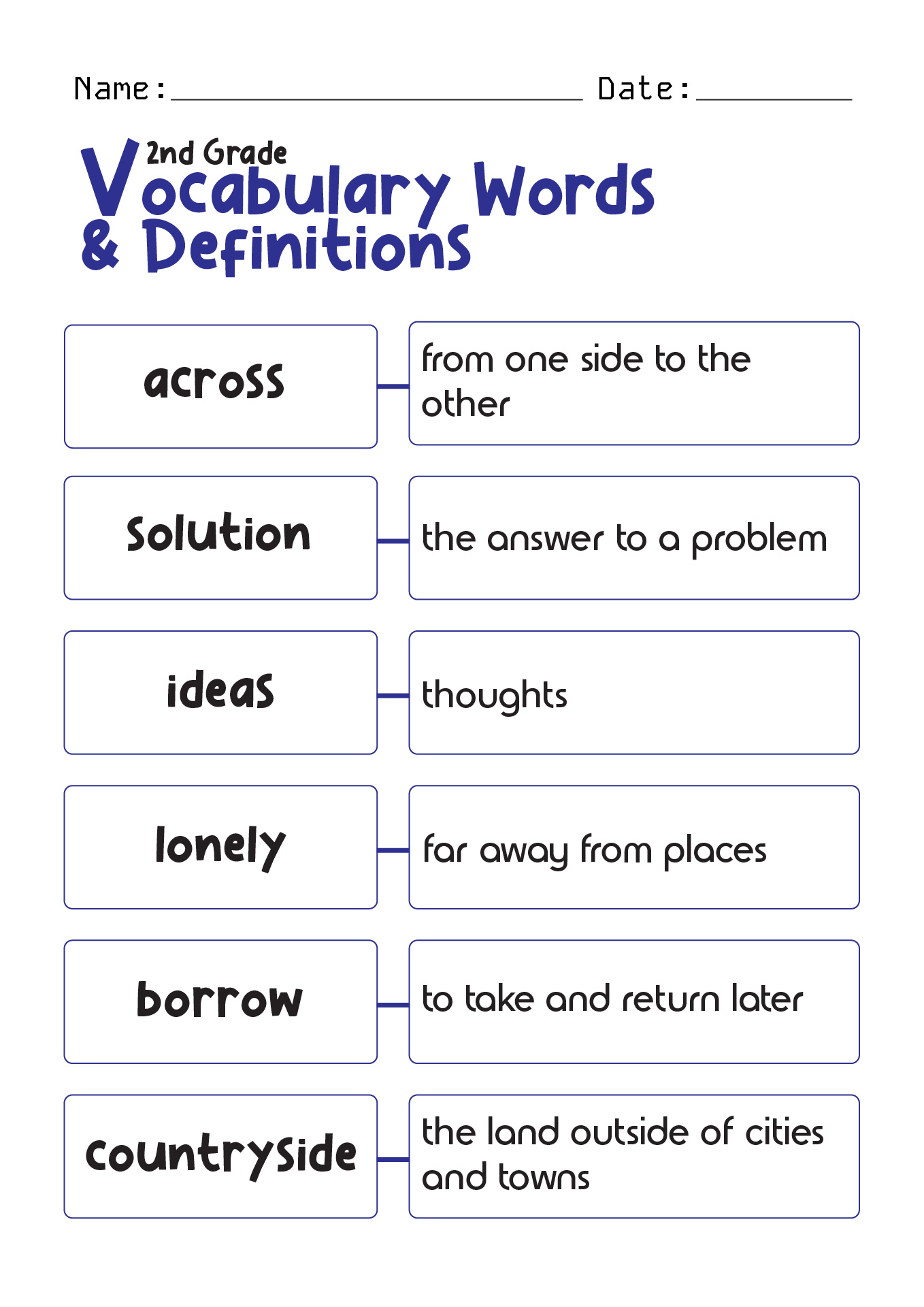 2nd Grade Vocabulary Words and Definitions