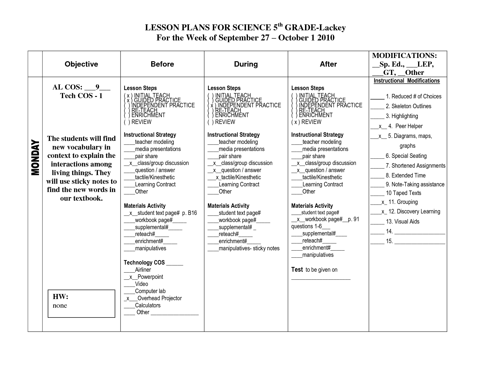 5th Grade Science Lesson Plans