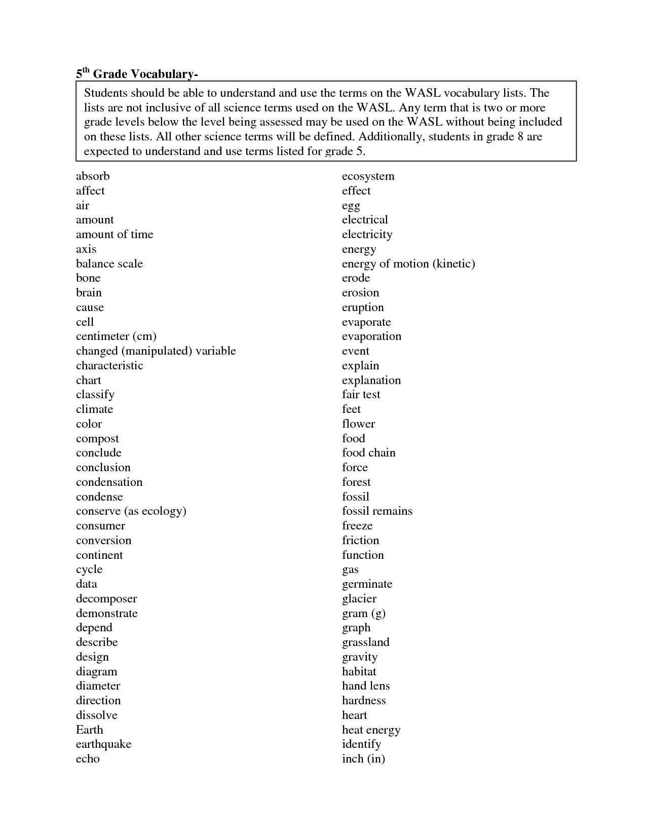 5th Grade Science Worksheets