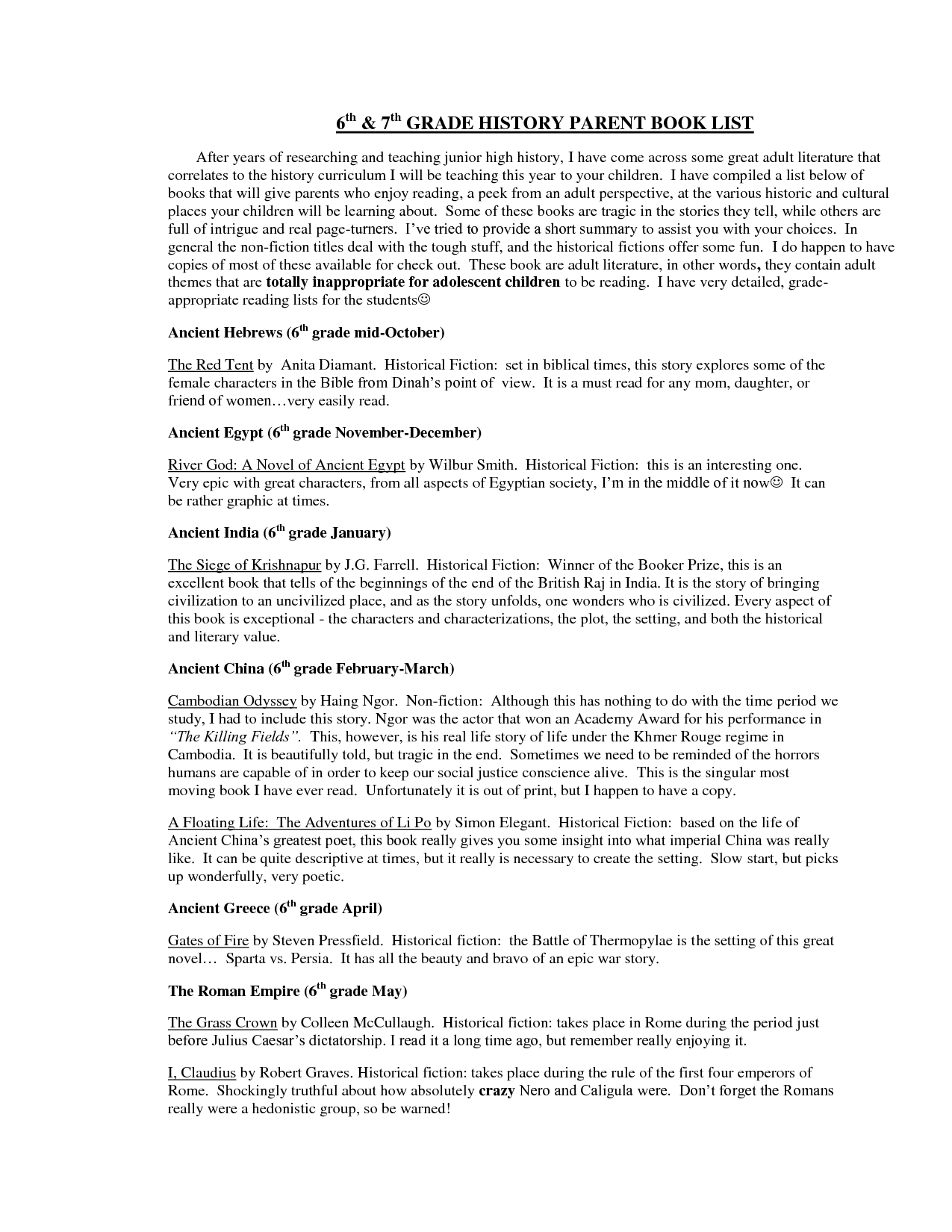 6th-Grade Book Report Sample