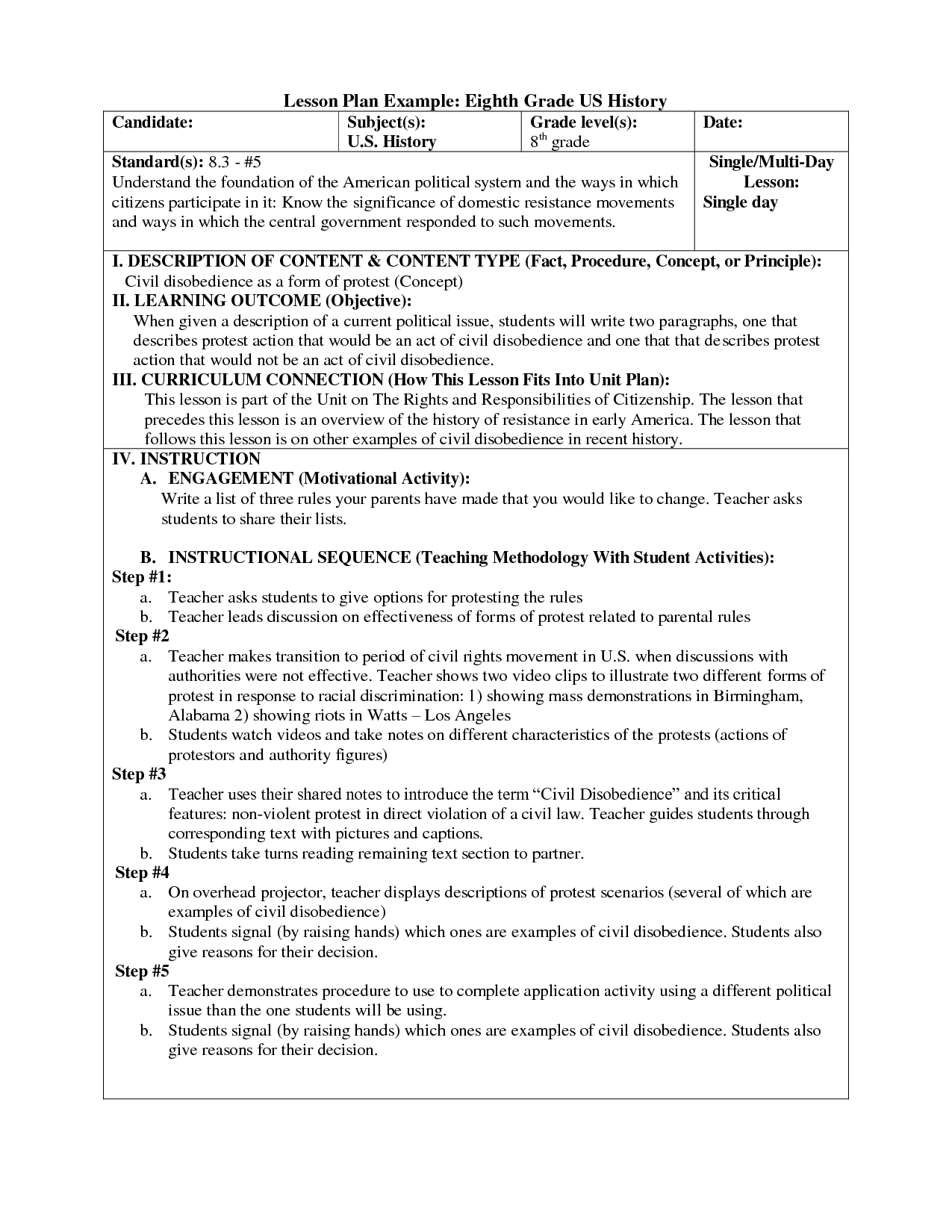 8th Grade History Lesson Plans