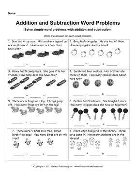 Addition and Subtraction Word Problems Worksheet Image