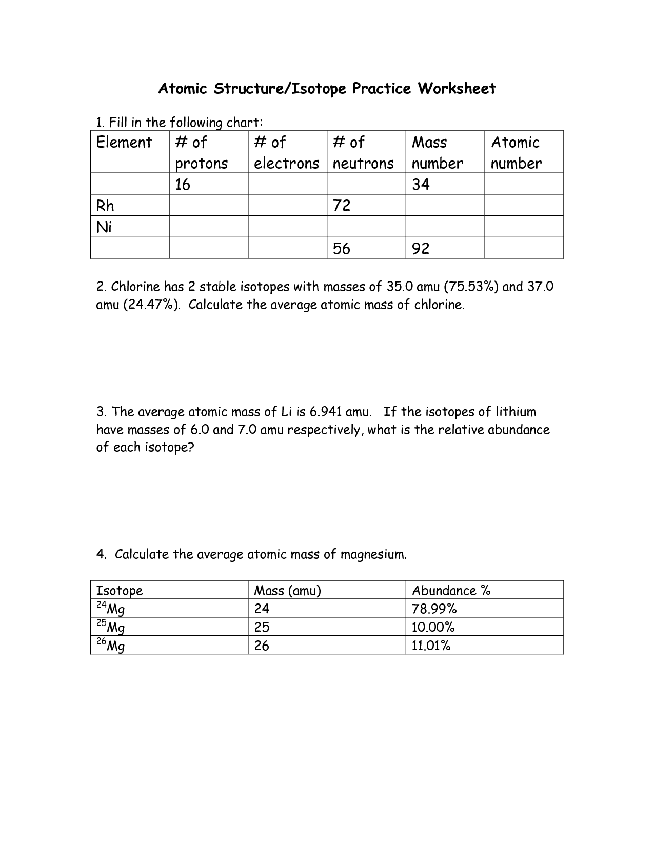 Atomic Structure And Isotopes Worksheet Answer Key
