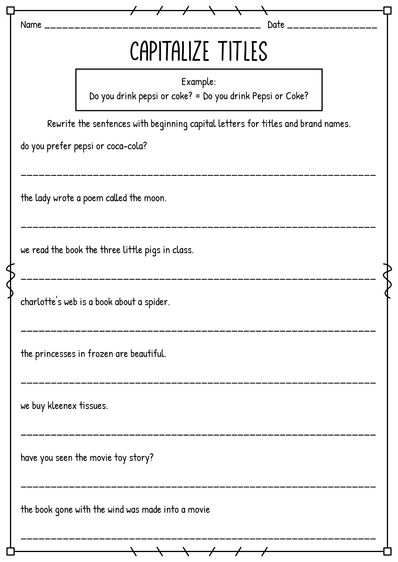 Capitalization Worksheets 2nd Grade Language Arts