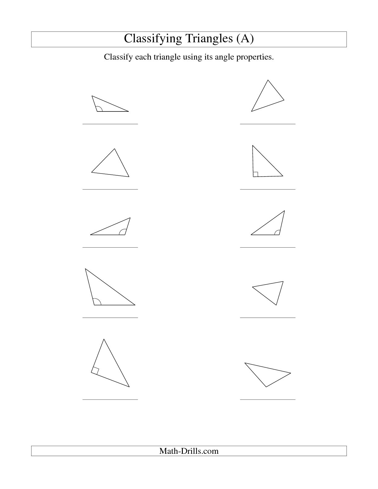 Classifying Triangles by Angles Worksheet