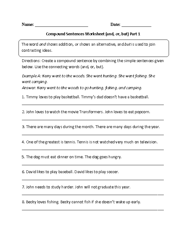 Compound and Complex Sentences Worksheets