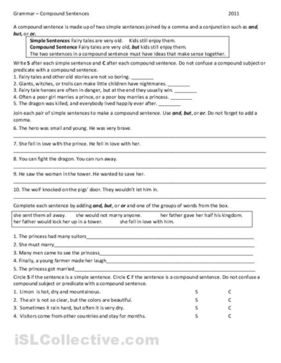 Compound Sentences Worksheet