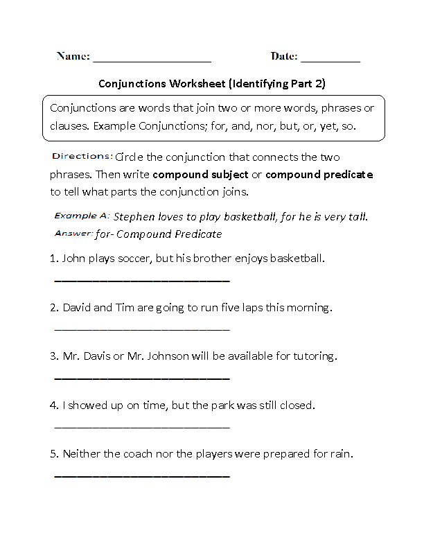 Conjunctions Worksheets Grade 2 Image