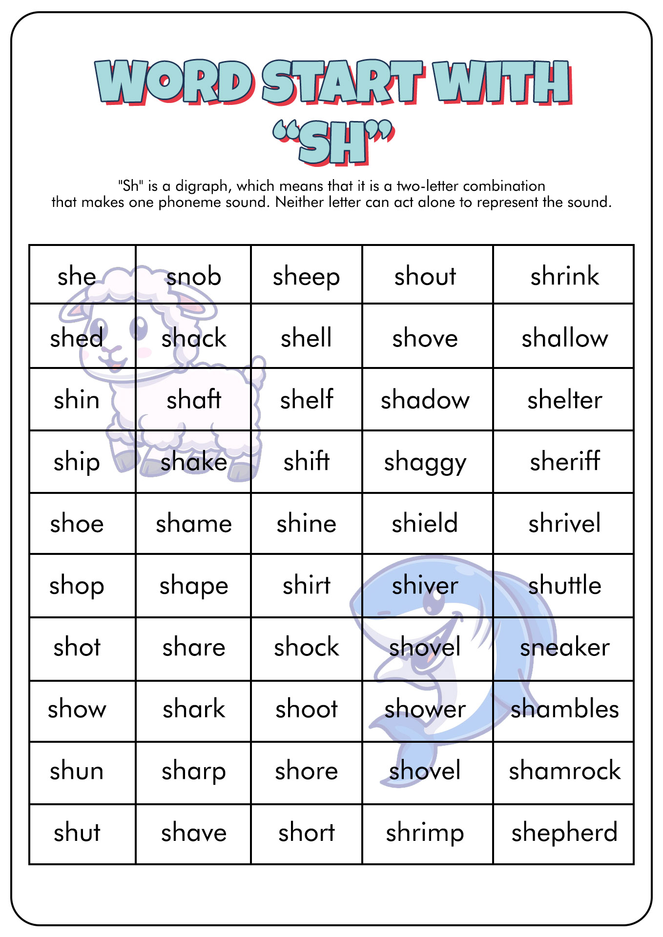 First Grade SH Words