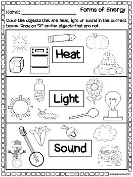 Forms of Energy Worksheets 2nd Grade
