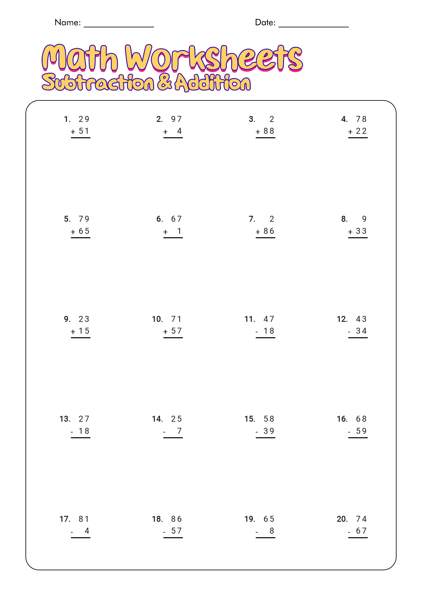 Free Printable Math Worksheets for 1st Grade