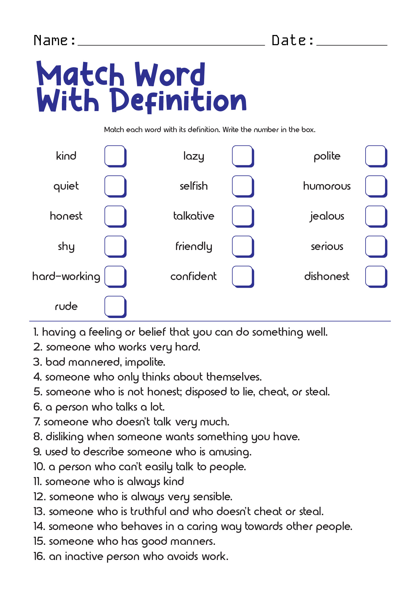 Match Word with Definition