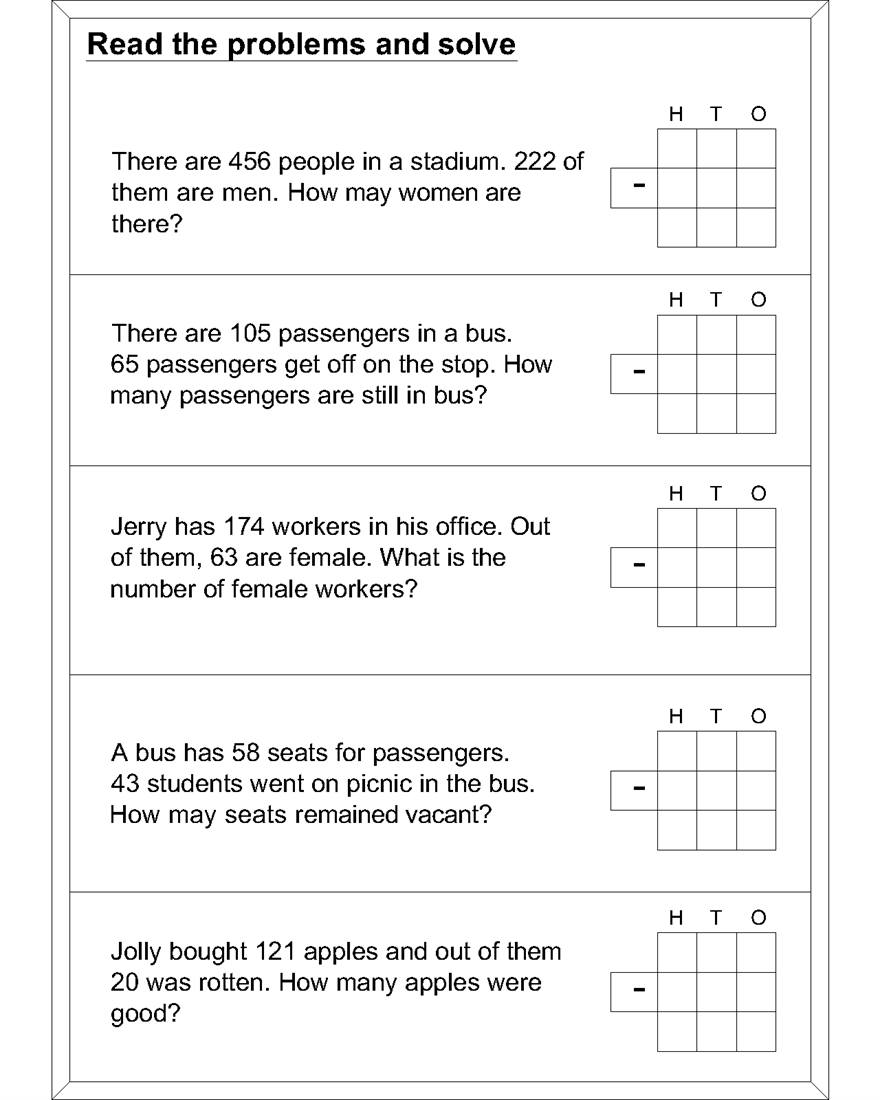 Math Subtraction Word Problems Worksheets Image
