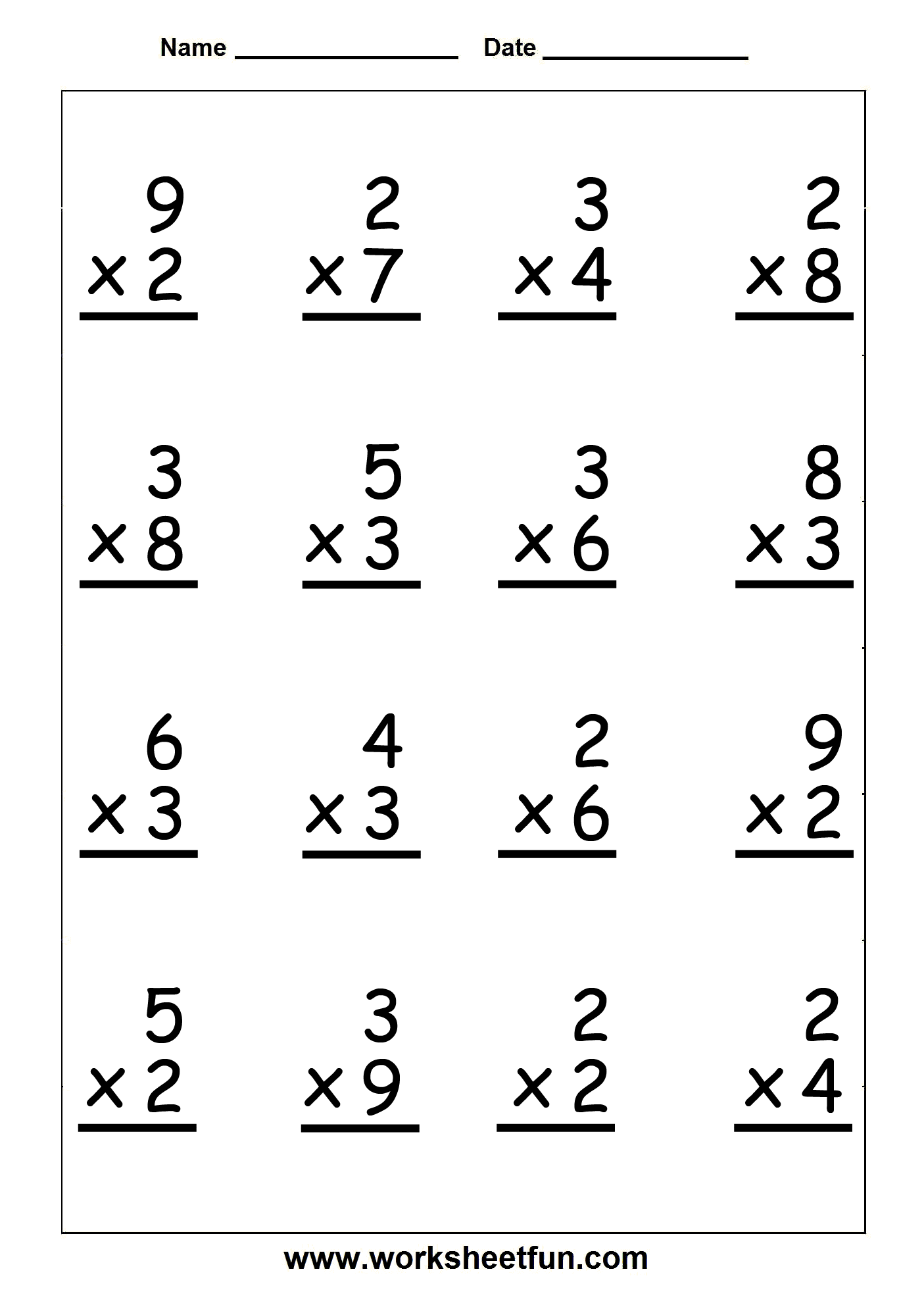 Multiplication Worksheets Grade 3 Facts By 2