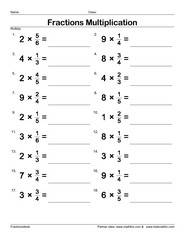 Multiplying Fractions by Whole Numbers Worksheets Image
