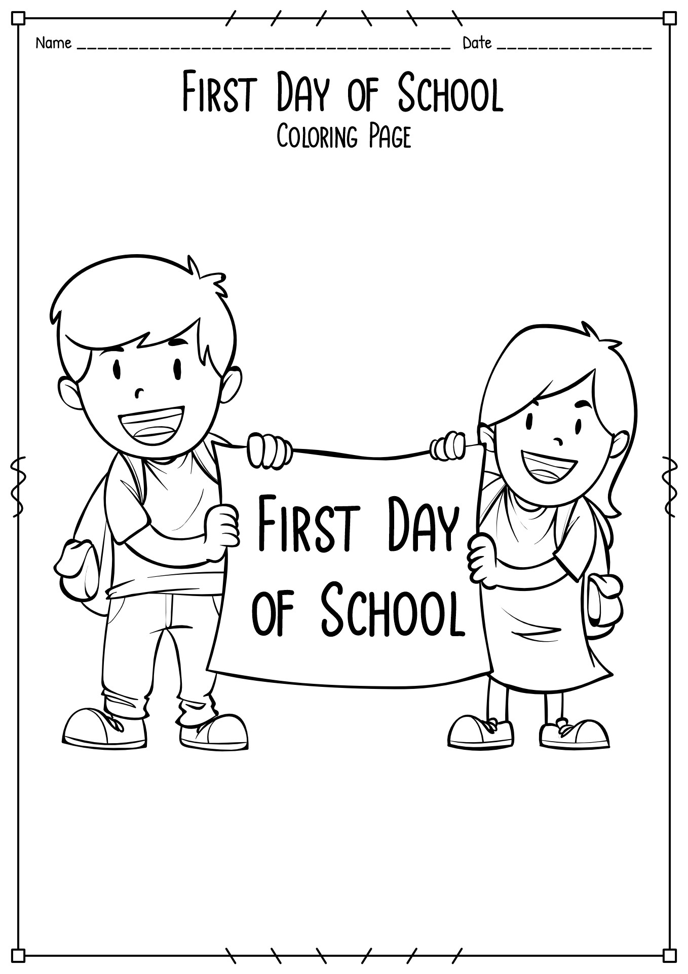 My First Day of School Coloring Page