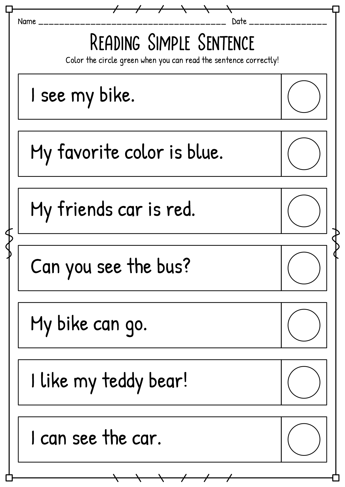 Reading Simple Sentence Kindergarten
