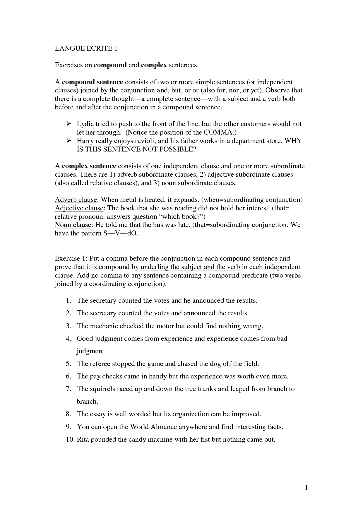 Simple Compound Complex Sentences Worksheets