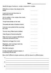 Simple Compound Complex Sentences Worksheets Image