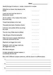 Simple Compound Complex Sentences Worksheets