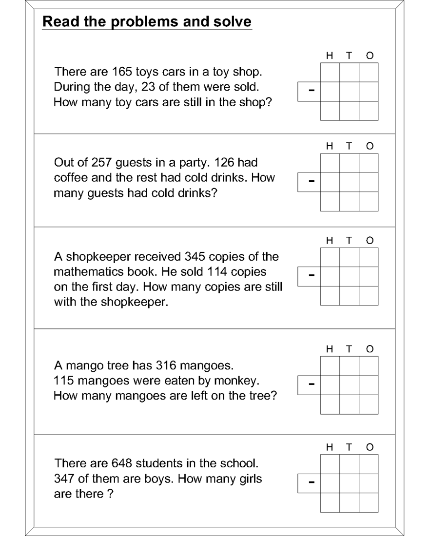 Subtraction Word Problems Image