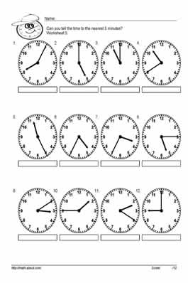 Telling Time Worksheets 5 Minutes Image