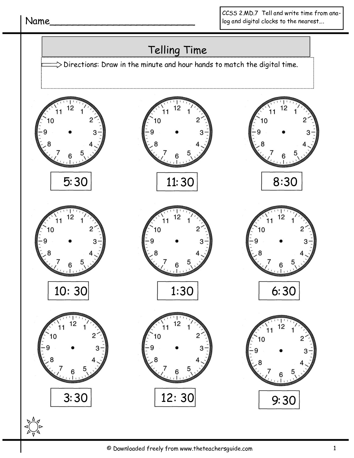 Telling Time Worksheets Half Hour Image