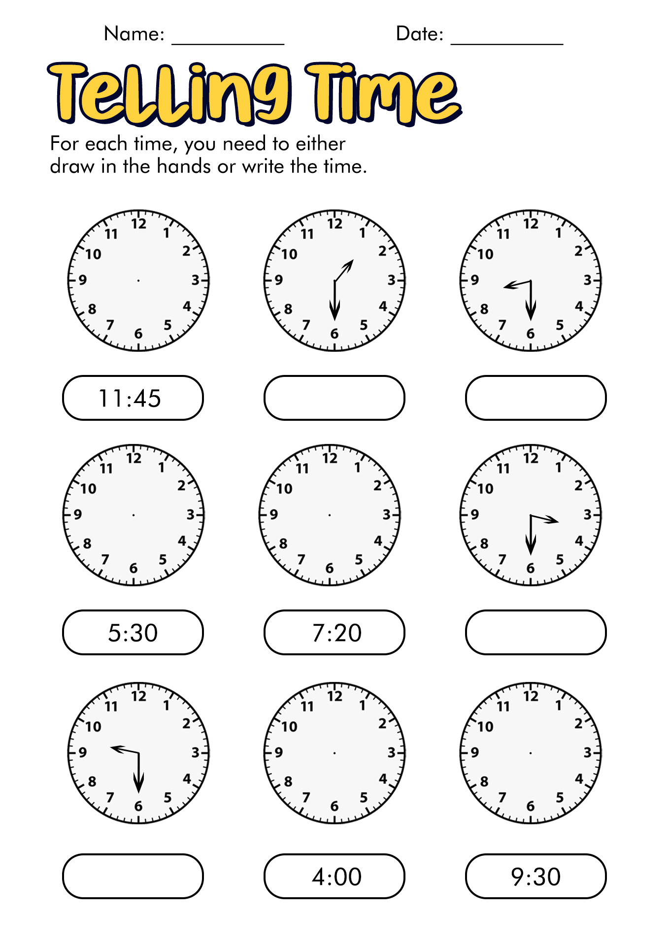 Time Clock Match Printable Sheets Free