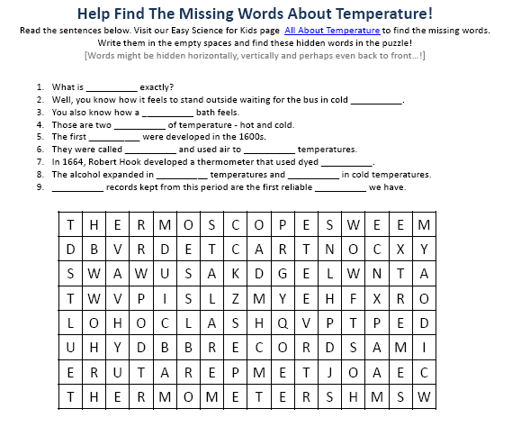 Temperature Science Worksheets Image