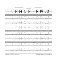 Writing Numbers 11-20 Worksheets Image