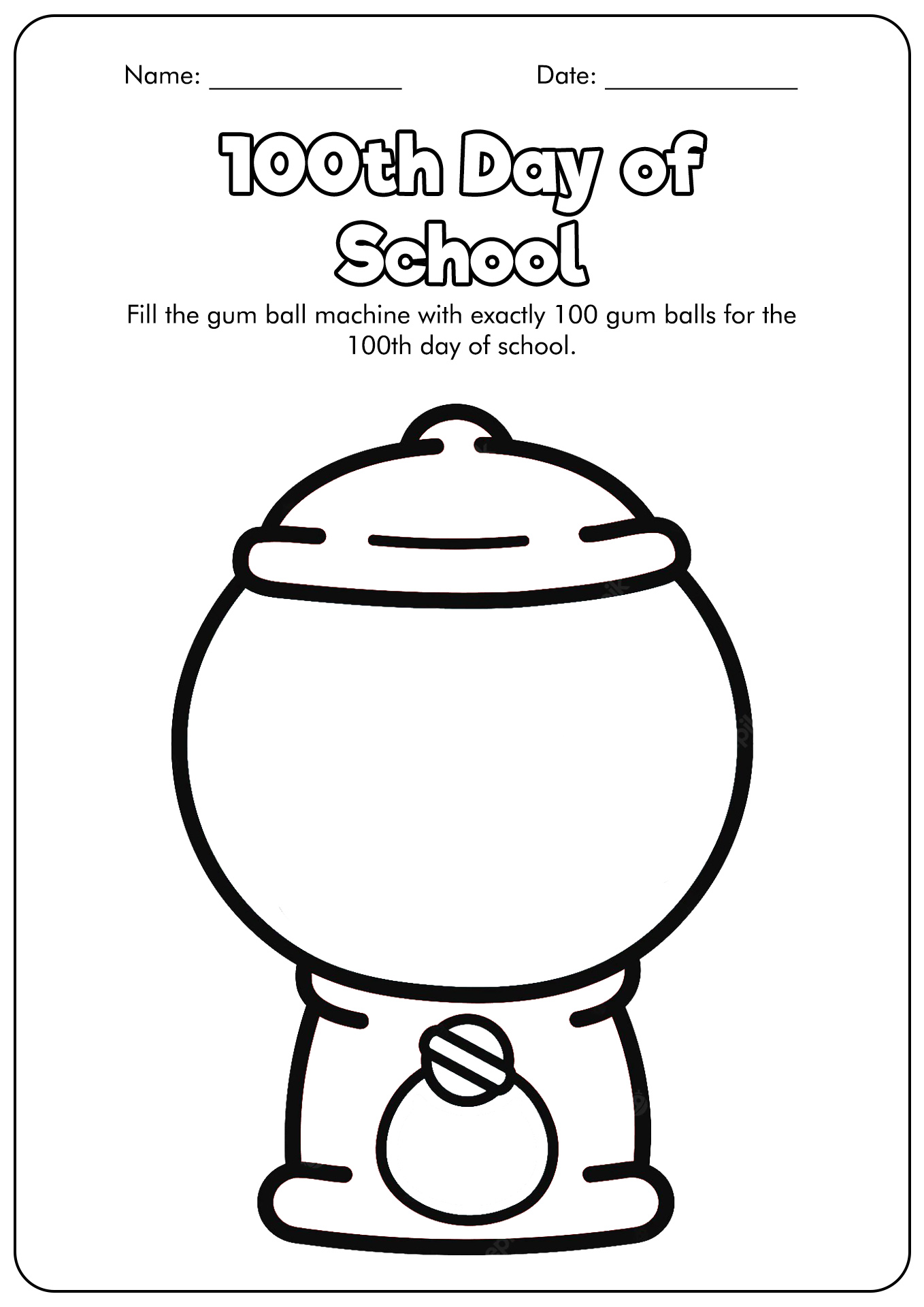 100 Days of School Gumball Machine Coloring Page Image