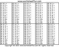 11-20 Multiplication Time Tables Image