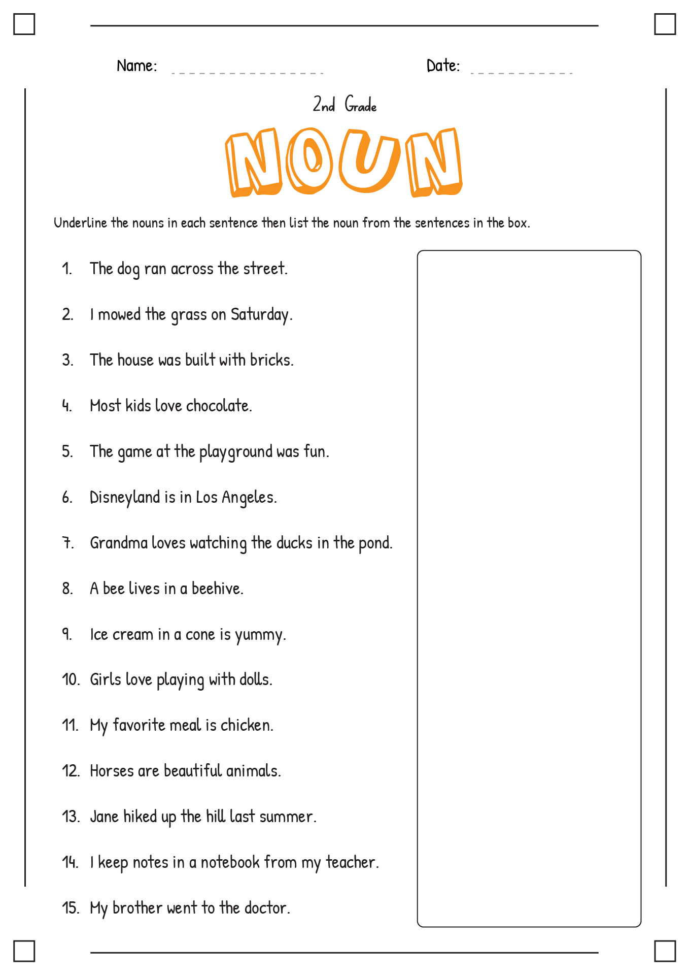 2nd Grade Noun Activities