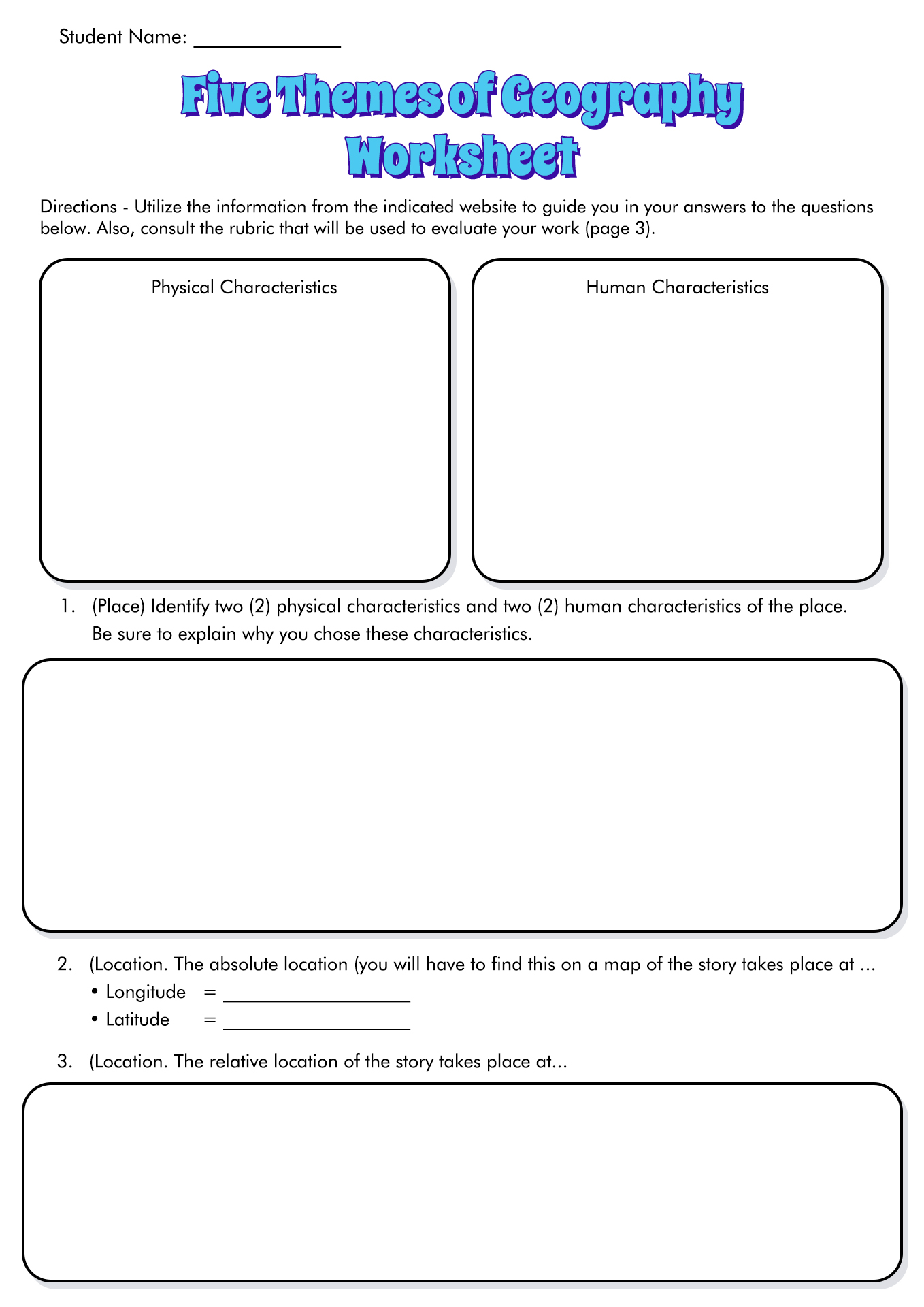 5 Themes of Geography Worksheets