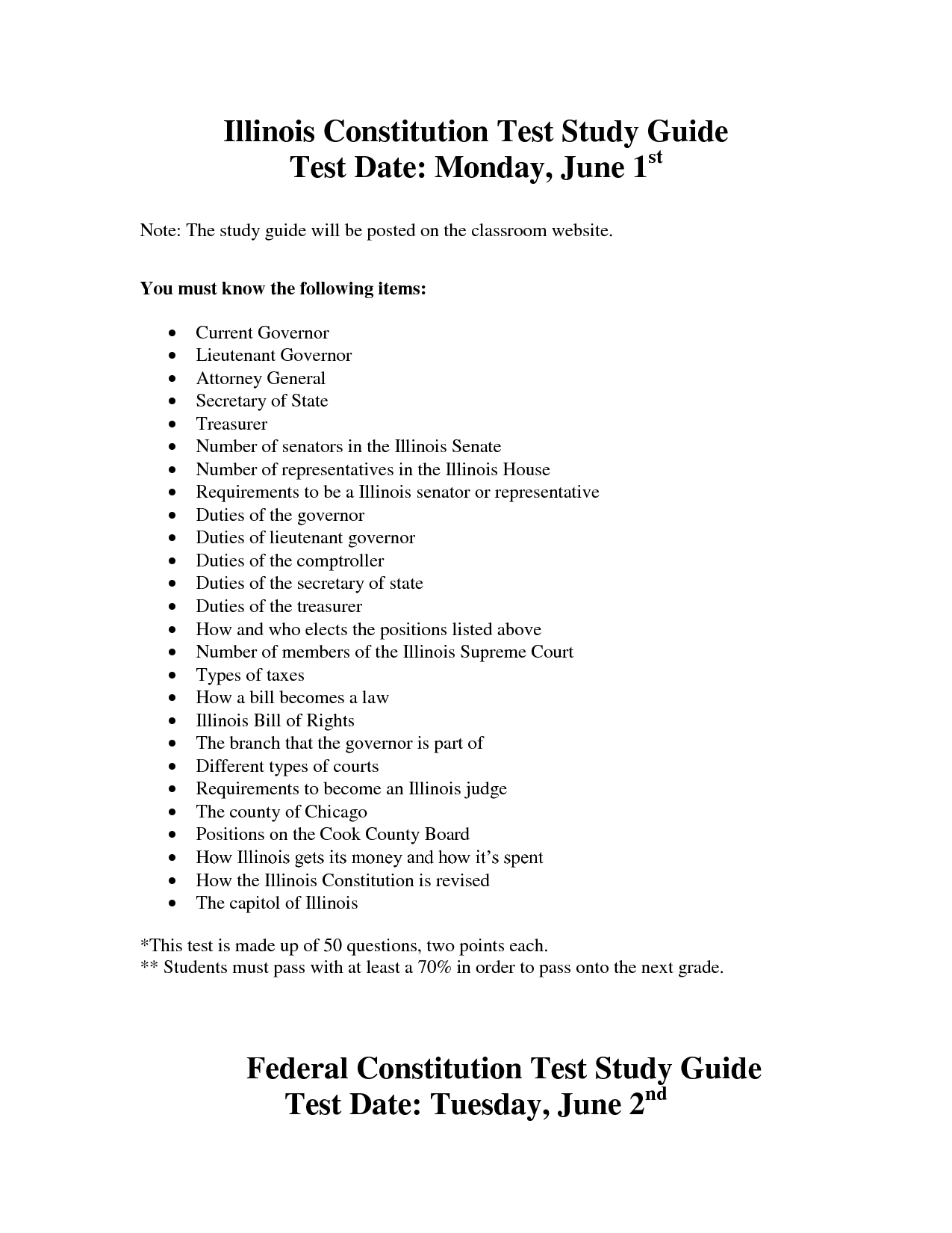 7th Grade Constitution Test Study Guide Image