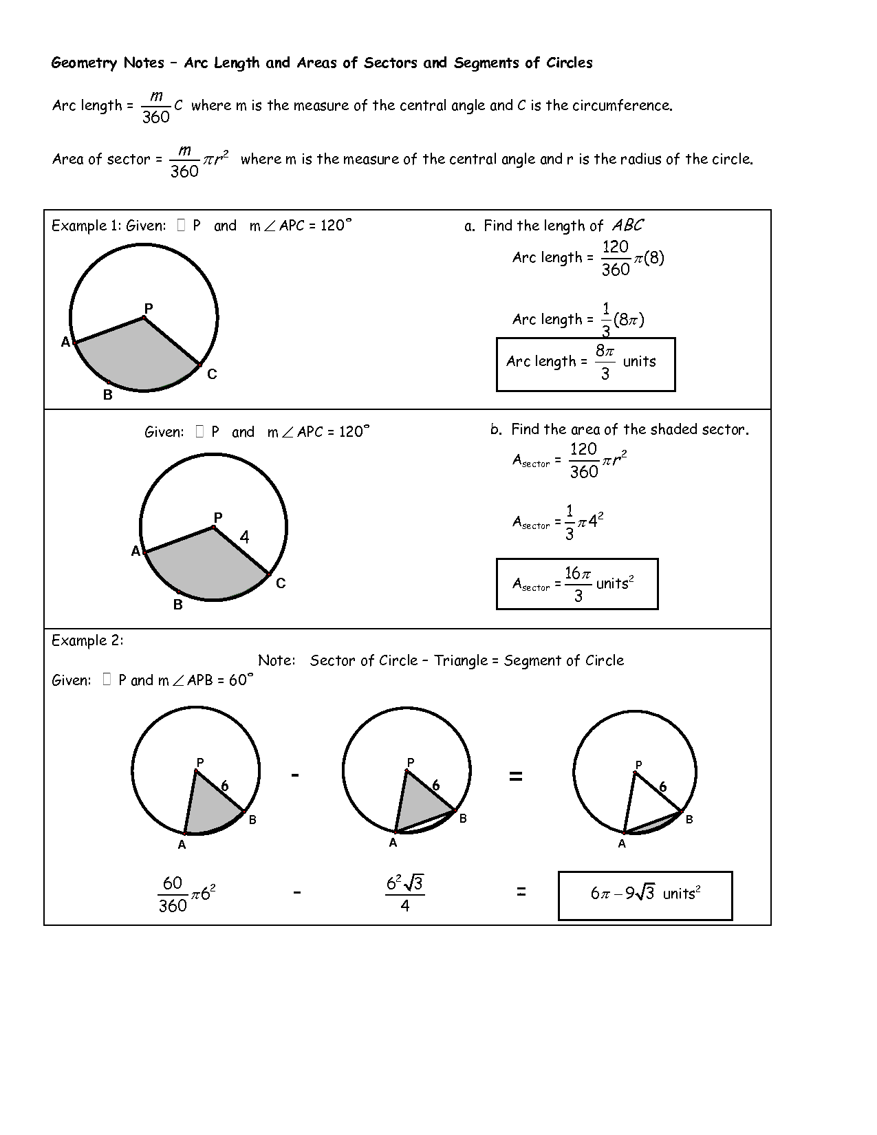 Circumference And Arc Length Worksheet Answer Key