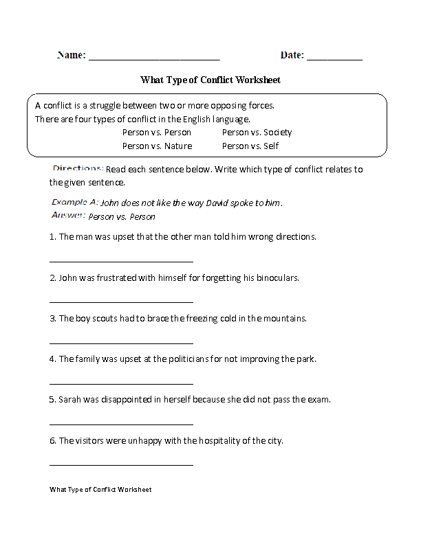 Character Conflict Worksheet Image