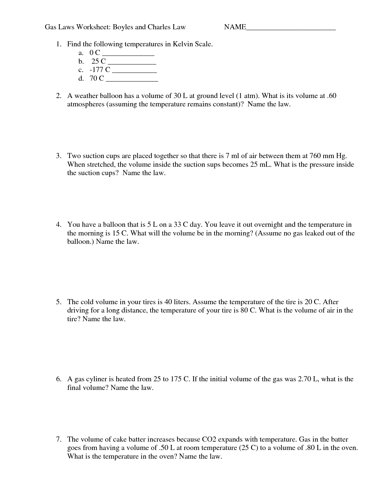 Charles Law and Boyles Law Worksheet Image